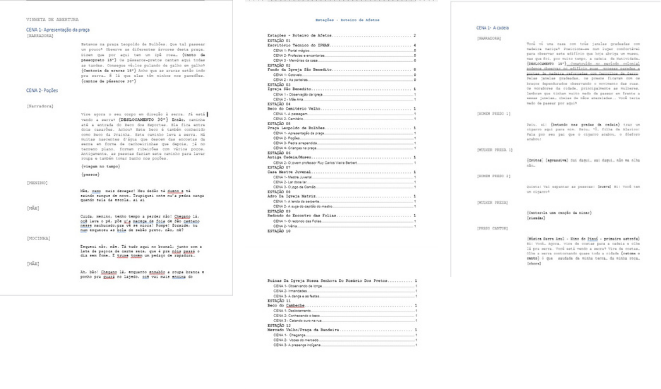 Páginas e trechos do roteiro do audiotour
